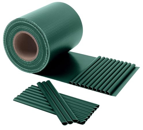 HENG FENG Strisce Frangivisto PVC,per Recinzione a Doppio Picchetto 35m x 19cm,450g/m²,Anti-UV,Impermeabile,Antistrappo,Incluse 20 Clip–Protezione Privacy per Giardino e Balcone (Verde)