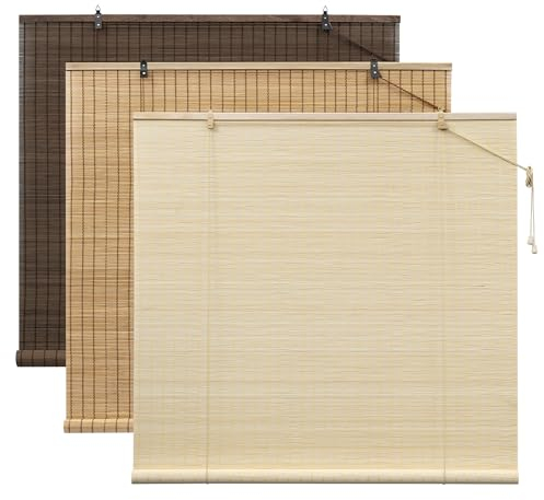 WOLTU Bambusrollo Sonnenschutz Sichtschutz Bambus Jalousie Raffrollo Seitenzugrollo Lichtfilter Belüftung Rollo für Fenster Tür Terrasse Balkon Garten, 60x160 cm, Braun
