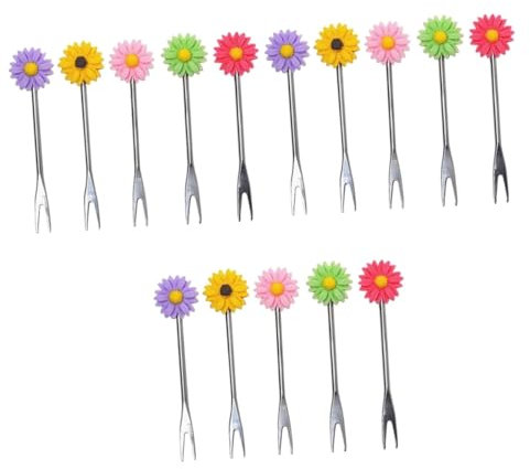 ABOOFAN 15pcs Fruit Forks Dessert Cake Picks Edible Daisy Cake Decorations for Wedding Party Random Color