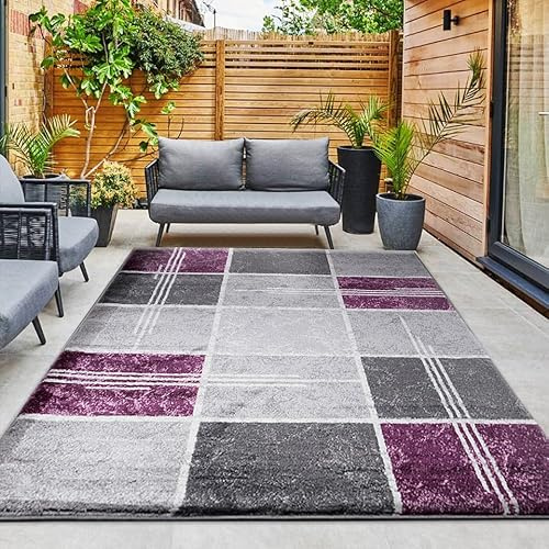 Rugs Inn Large Area Rug for Living Room Fluffy Square Floor Mat and Bedroom Carpet Heavy Weight Non Shed Soft Box Pattern Runner Mats - Purple, 120 x 170 cm