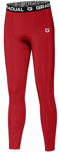 Boys' Compression Pants Youth Thermal Base Layer Fleece Tights Sports Basketball Leggings for Boys (Red,M)