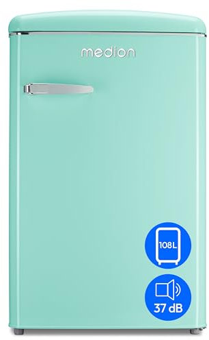 MEDION Combinación frigorífico-congelador retro frigorífico 95L, congelador 13L 4 estrellas, capacidad 108 litros, iluminación interior LED, regulación continua de la temperatura, diseño retro