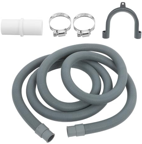 UKCOCO 2.5m Flexible Washing Machine Drain Hose Kit Long Portable Dishwasher Drain Extension Hose for Multiple Brands Leakproof Plastic Pipe Adapters Clamps