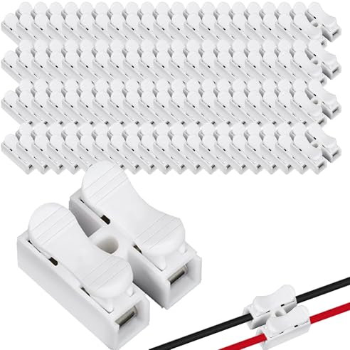 80PCS CH2 Quick Connector Stable Quick Electrical Cable Clamp Terminal Block Spring Wire Connectors Block for Led Strip Light Suitable for Electrical Maintenance and Installation (White)