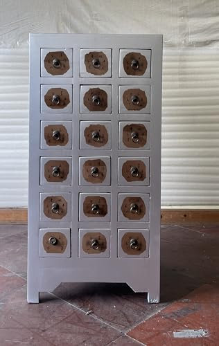 Antike Apothekerschrank Apothekerkommode Aktenschrank Büroschrank Apotheke Schrank Sideboard Kommode Kommodenschrank Sideboardschrank mit 18 Schubladen Breite58xHöhe118cm Farbe: Silber