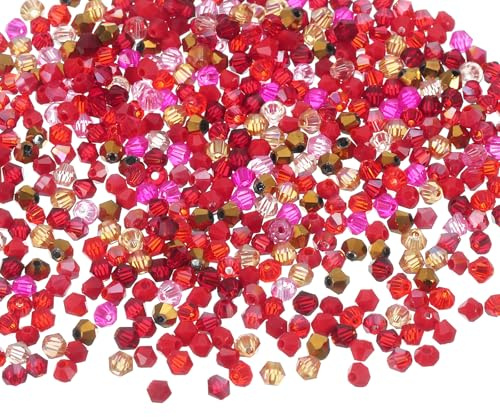 sourcing map 500Pcs Glass Crystal Beads, 3mm Bicone Crystal Bead Loose Rondelle Shaped Faceted Bead for Bracelets Necklaces Earrings Keychains DIY, Red