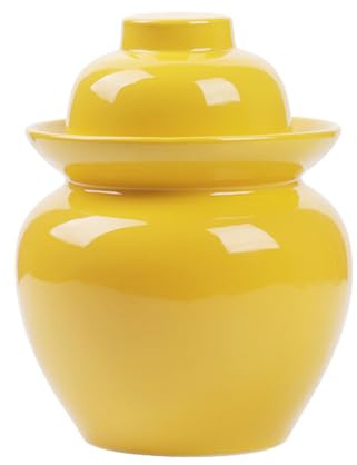 BDMRY Chinese Ceramic Fermenting Jar With Fermentation Lids, Fermenting Crock With Water Seal Airlock Lid, Ceramic Sealed Pickles Jar Fermentation Starter Kit Jars yellow-3.5L