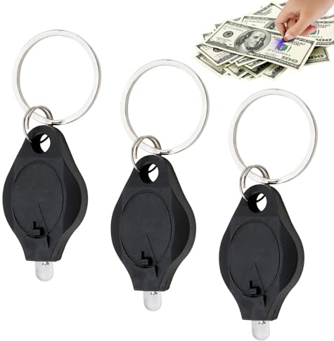 teasteam 3 Pack UV Money Checker Keychain Torch - Mini LED Blacklight Detector for Bank Notes & Watermark Verification Identifying Jadeite | Portable Keyring Flashlight (Black)