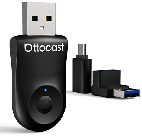 OTTOCAST Mini 2026 Upgraded Wireless Carplay Adapter for iPhone, Android Auto 2-in-1, Plug & Play, Convert Wired to Wireless Car Play Dongle to USB& USB-C, Black