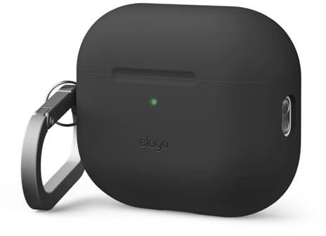 elago Hülle Kompatibel mit AirPods Pro 3 - Premium Silikonhülle mit Karabiner, Kabelloses Laden, Stoßfest, Vollständiger Schutz, Kopfhörer-Zubehör (Schwarz)