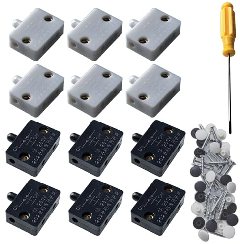 GTIWUNG 12 Pezzi Interruttore per Lampada da Armadio Porte 1A 250V Armadietto a Contatto Interruttori Elettrici a Scatto per Ante, Sportelli,Cassapanche Microswitch LED per Armadietti Push Porta