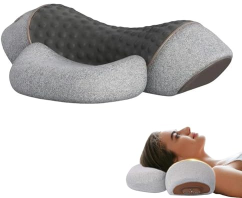 Générique Oreiller Cervical Ergonomique 3-en-1 avec Chauffage et Massage,Coussin de Nuque en Mousse à Mémoire de Forme,Soutien Confortable pour Bureau,Voyage et Détente,Gris
