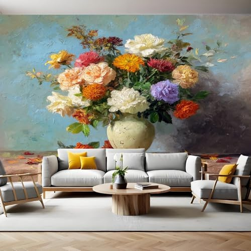 Bleu Clair Papier Peint Panoramique Un bouquet de belles fleurs 3D Trompe L'oeil Moderne Papier Peint 250 x 175 cm Grandes Murales Poster pour Salon, Adulte Chambre d'enfants, Étude Décor