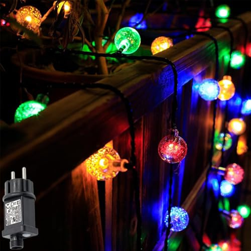 MOLVCE Catena luminosa esterna corrente 20 m, 200 LED, catena luminosa a sfera di cristallo per esterni, impermeabile con spina, 8 modalità e timer per interni esterni, balcone, giardino, alberi