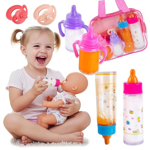 Juego de accesorios para muñecas con botellas mágicas para muñecas, efecto de jugo de leche, chupete y bolsa, juego de rol, accesorios para el cuidado de muñecas, juguetes para niños, regalo para mamá