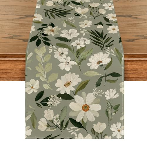 Artoid Mode Gänseblümchen Blätter Frühling Tischläufer, Saisonnal Küche Tisch Dekoration Drinnen Urlaub Party Dekor 40x140 cm