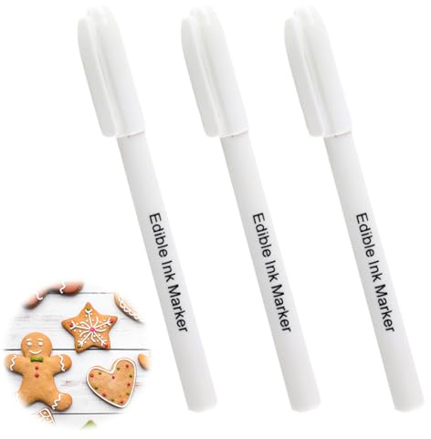 3pcs White Icing Pen, White Food Colouring Pens for Cake Decorating,Edible Paint Pen for DIY Decorating Cookies, Cakes, Fondant, Desserts,Food Grade Fine & Thick Tip DIY Whitener