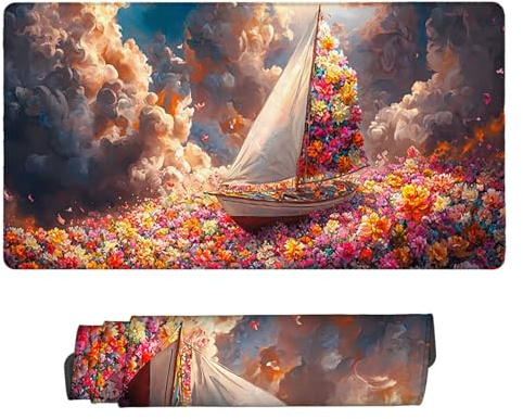 Mauspad XXL 800 x 400 x 3mm Gaming Mousepad mit Vernähte Kanten - Mouse Pad Rutschfest - Mauspad für PC mit Glatter Oberfläche Blumenschiff Mousepad, Maus Pad für alle Maustypen, Zubehör für Büro x400
