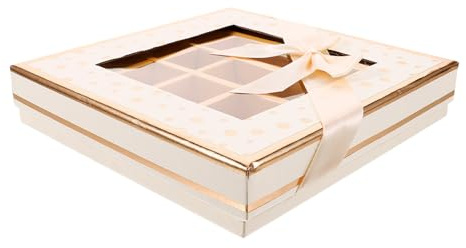 DECORNIJIA Schokoladenverpackungsbox 25 Fächer Beige mit Schleife Leere Pralinenschachtel für Geburtstag Valentinstag und Party Vielseitige Geschenkbox für Süßigkeiten und Kleine Kuchen