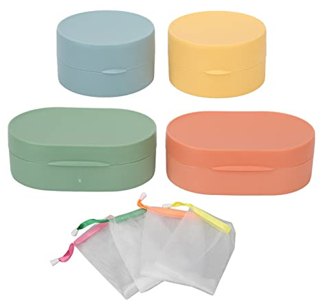 Tvålboxar Bärbara runda ovala hållare med skummande nät Återanvändbar hårdplast Toalett Tvålbehållare Förvaringslådor för resor hem badrum 4 pack