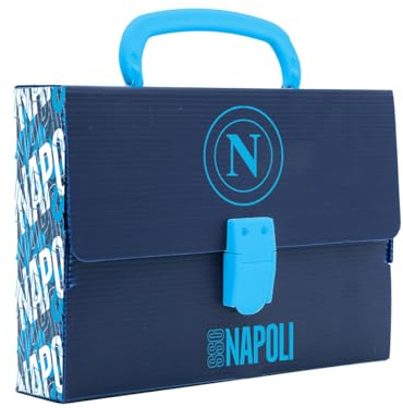 Colourbook Minipoly Ufficiale Napoli, Valigetta Scuola con Manico, Kit Cancelleria per Bambini, 4 Varianti Colore, Set Regalo con Pennarelli e Album da Colorare (New Dark Blue)