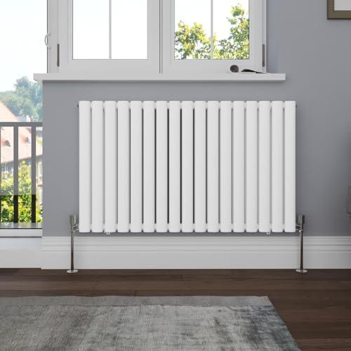 NRG 600x1003 Oval Column Radiator Central Heating Double Panel Gloss White | High Heat Output, Radiator Wall Mounted, Central Heating Rad, Modern Radiator, for Living Room, Kitchen, Home