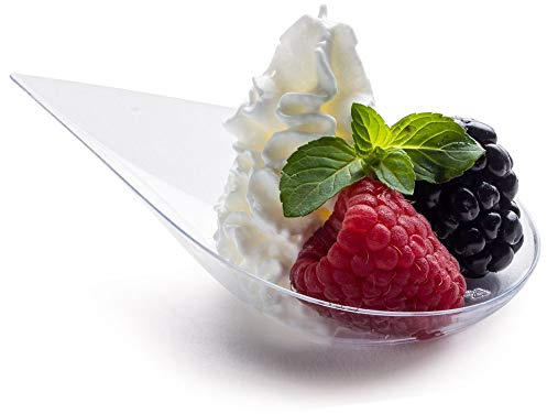 DLux 100 4-in Tear Drop Mini Appetizer Plates, Clear Plastic Spoons - Desserts and Appetizers Dishes Serving Plate - Asian Spoon Set, Small Catering Dessert Tasting Cups - with Recipe Ebook