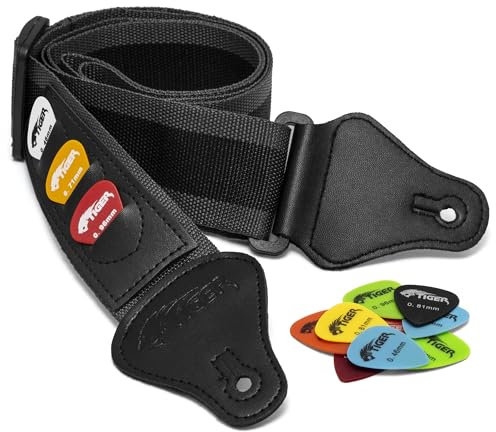Tiger Grå gitarrrem och 12 gratis plektrum