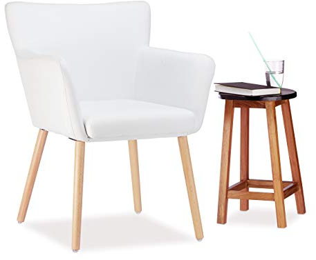 Relaxdays Polstersessel Design, Stoffbezug, weich gepolstert, bequem, gemütlich, Sessel, HxBxT: 84 x 62 x 56 cm, weiß
