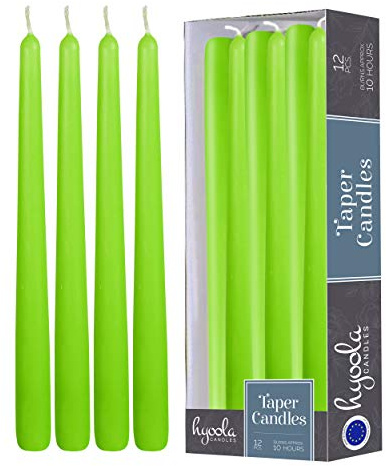 Hyoola Candele Lunghe a Cono 30 cm - Candele Coniche Senza Profumo Antigoccia - Verde Lime - 10 Ore - Set di 12