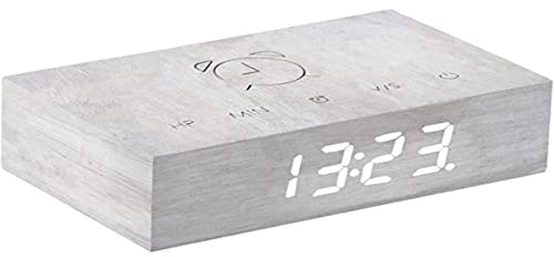 Gingko - Flip Click Clock LED-Wecker, Soundaktivierung und Neue Flip-Technologie, wiederaufladbar, mit lasergravierten Touch-Bedienelementen, Verschiedene Holzausführungen