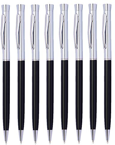 noTrash2003 8er Set Elegante Drehkugelschreiber Slim Line aus Metall mit blau schreibender Mine, Bürobedarf als Set für Büro, Arbeitsplatz und Schreibtisch