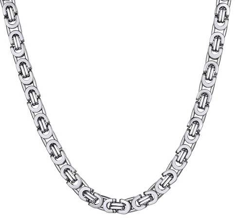 ChainsHouse Cadena para Colgantes Hombre Mujer Hip Hop Rap, eslabones Planos Bizantino Link 6mm de Ancho 60cm de Largo Acero Inoxidable Cadena