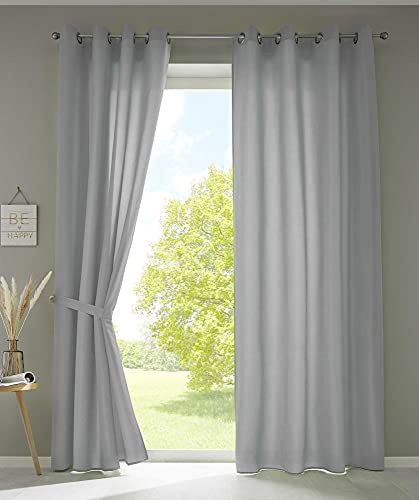 Två set draperier sjal Ösen »Berlin« HxB 245 x 140 cm grå iögonfallande mikrosatin ljusgenomsläpplig Uni Matt, 20405N2
