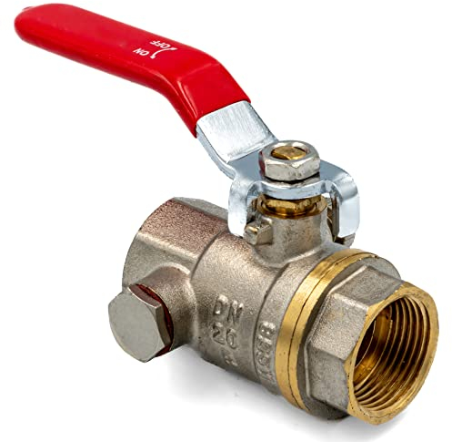 Robinet à boisseau sphérique avec poignée à levier et vidange, laiton nickelé, filetage intérieur - filetage intérieur 1/2 pouce