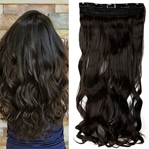 S-noilite Clip in Extensions Haarverlängerungen Halb Voller Kopf 5 Clips Lockiges Ein Tresse Haarteil Wie Echthaar 24 Zoll (60 cm) Gewellte - Dunkelbraun