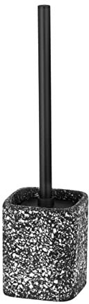WENKO Ensemble sur pied Terrazzo à l'aspect de mosaïque, porte-brosse hors du commun en polyrésine robuste, ensemble WC avec brosse WC, tête de brosse remplaçable, 10 x 37 x 10 cm, noir/blanc