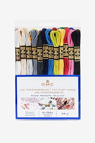DMC - Mouliné Garnpack Basisfarben, 100% Baumwolle - 24 Stränge Mouliné Spécial Art. 117MC, je 4 m lang | Made in France