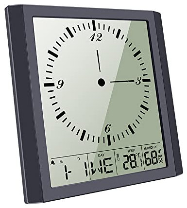 Lancoon Grande orologio da parete con schermo digitale, con temperatura interna e umidità, con display TN trasparente, mute-viaggio snooze per sonno pesante, anziani