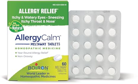 Boiron AllergyCalm Tablets for Relief from Allergy and Hay Fever Symptoms of Sneezing, Runny Nose, and Itchy Eyes or Throat - 60 Count