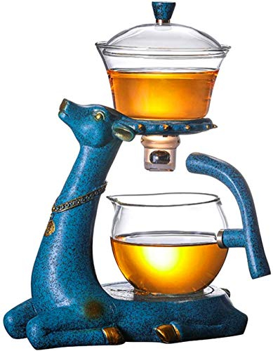 Aoheuo Kungfu Service à thé en verre avec chauffage, couvercle rotatif, bol et théière en verre semi-automatique (bleu - sans tasse)