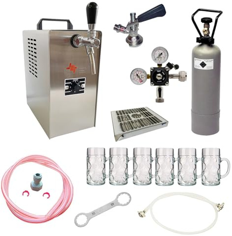 ich-zapfe Ensemble Complet - Tireuse a Biere Jet 30 Machine a Biere, Pompe a Biere 1 Ligne, 35 litres/h, Professionnelle, Verres à bière ISAR 0,3 litres 6 pcs., KEG:sans