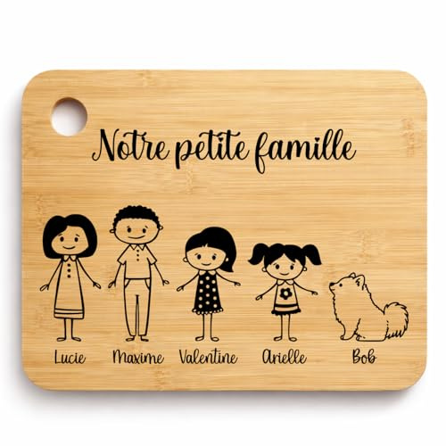 Planche en bambou personnalisée famille, cadeau fête des pères, des mères, noël, parrain, planche à découper ou apéro cadeau papa
