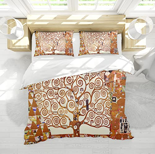SAISEMIHOME Paesaggio naturale Copripiumino Set, Klimt Famoso dipinto Albero della vita Modello Decor Soft 3 Piece Bedding Set con 2 Pillow Shams 240x220cm