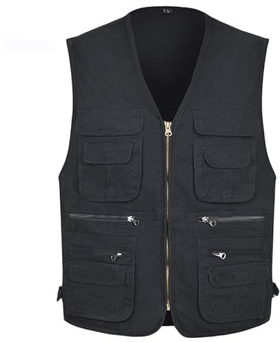 Oralidera Herren Weste Outdoor Wandern Anglerweste Fotografie Freizeitweste Sport Baumwolle Safari Weste mit Vielen Taschen für Jagd Angeln Camping, Schwarz, 4XL