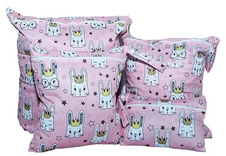 Wetbag Nassbeutel,4 Stück Wasserdichte Windeltasche für unterwegs Stoffwindeln Nasstaschen Wäschebeutel Wetbag Organiser Windelbeutel Kinderkarten Organiser Beutel für Mädchen Jungen -rosa Hase