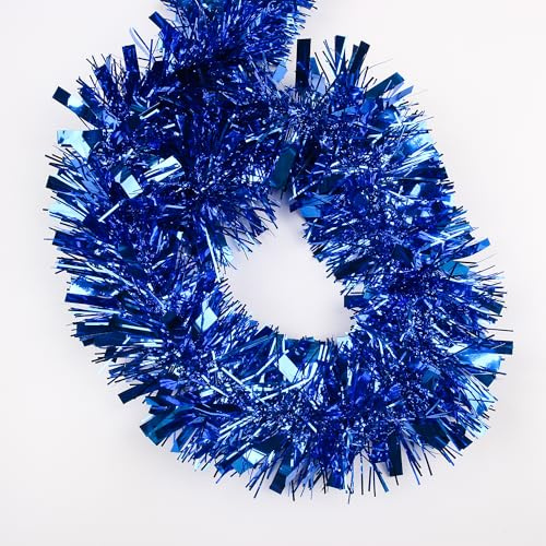 LZZYWYDTT 33FT Christmas Tinsel Garland,Blue Shiny Metallic Foil Decorations for Parade Floats, Halloween, Christmas Tree, New Year Parties,Birthday Party,Indoor and Outdoor Disco Party Supplies
