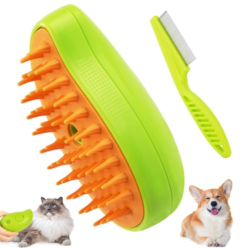 Adiwo Dampfende Katzenbürste, 3 in 1 Katzenbürste mit Dampf Steamy Brush USB Wiederaufladbar Katze Multifunktionale Steam Cat Cleaning Brush Katzenspray Katzenbürste Langhaar Massagekamm