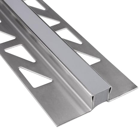 Dehnfugen Edelstahl Fliesenschiene Fliesenprofil silber matt 2,5m 15mm | Für saubere Fliesenkanten und ruhige Abschlüsse an Wand oder Boden, für 15mm Fliesenhöhe, 2,5m, Edelstahl, matt, silber