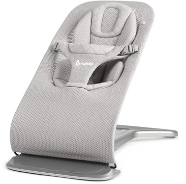 Ergobaby 3in1 Evolve Bouncer Mesh Ergonomische Babywippe für Neugeborene ab Geburt bis Kleinkinder, Atmungsaktive Babyschaukel mit Neugeborenen-Einsatz (2.5kg-13.2kg), Hellgrau
